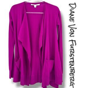Diane von Furstenberg Hurit Magenta Wool Cashmere Blend Open Cardigan Womens S/P